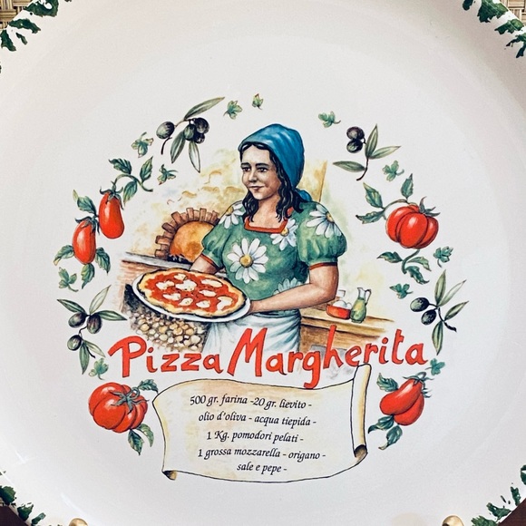 VTG 1970-80s Pizza Margarita Hand Painted Porcelain Plate Made Italy - Picture 2 of 7